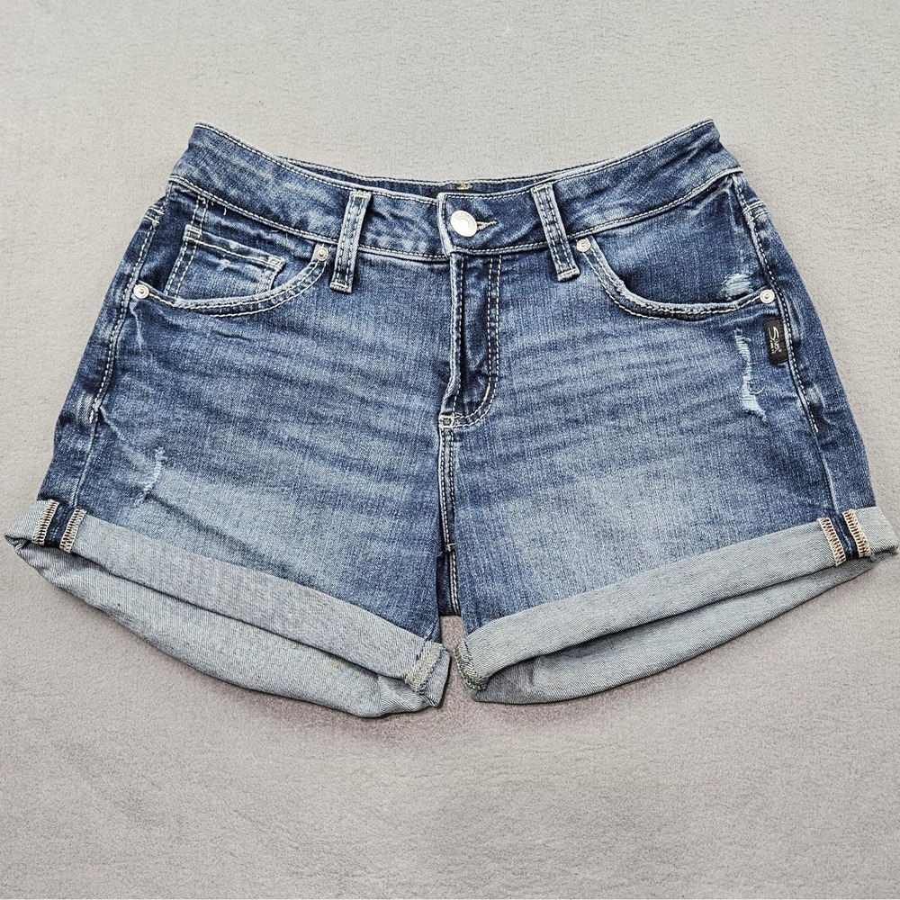 Silver Jeans BoyFriend Denim Jean Shorts SZ 26 Women's Distressed Cuffed